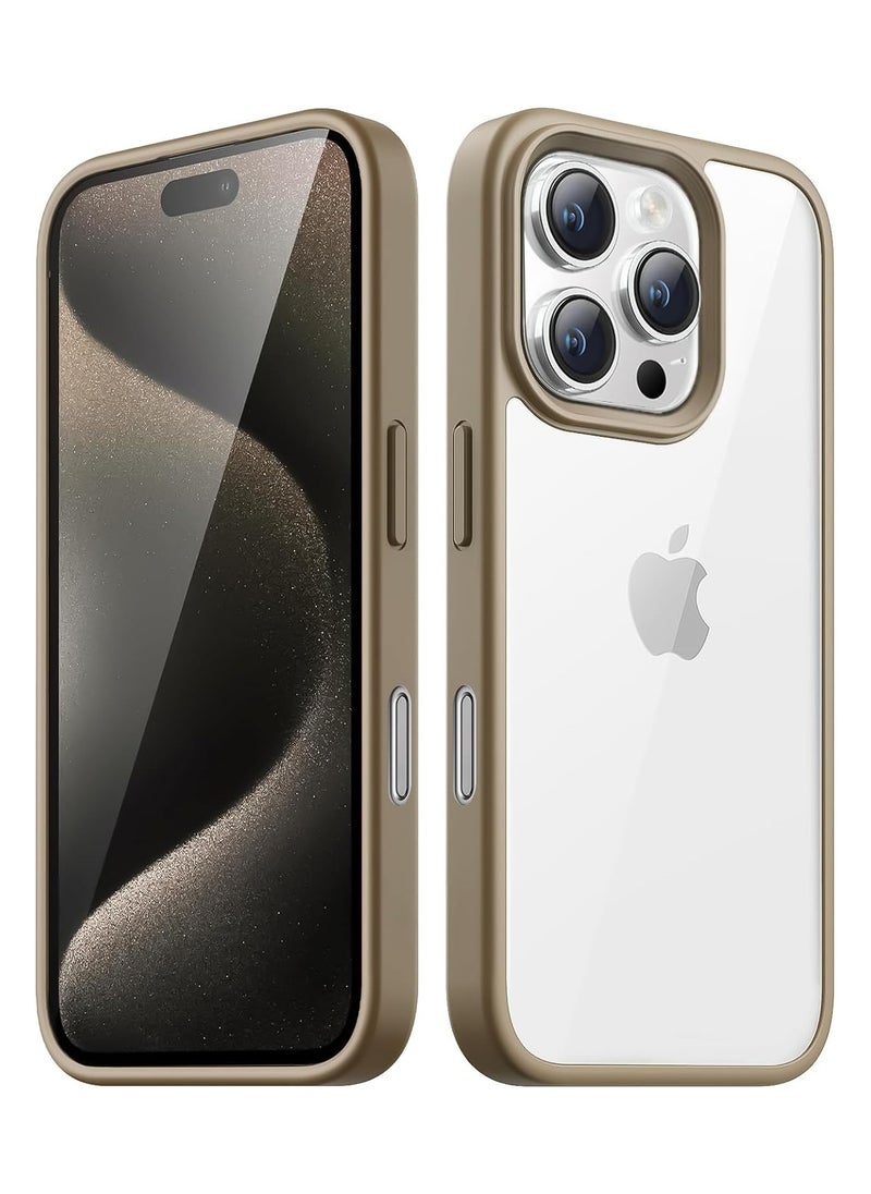 Case for iPhone 16 Pro Max 6.9-Inch, Shockproof Phone Bumper Cover, Solid Color Matte TPU Frame, Anti-Scratch Clear Back (Desert Titanium)