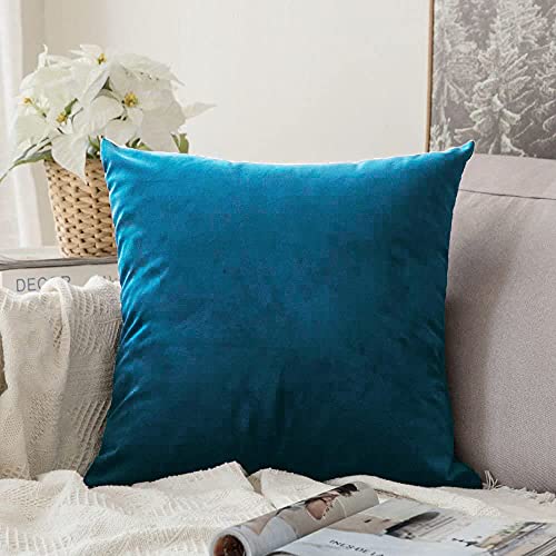 Khooti Velvet Cushion Cover, 12X12 Inches | Sea Blue | Pack of 1 | Solid Plain Soft & Smooth, Decorative Cushion Covers for Living Room, Bedroom, Couches, Chairs, Sofas, Beds & Home Decor - Image 1