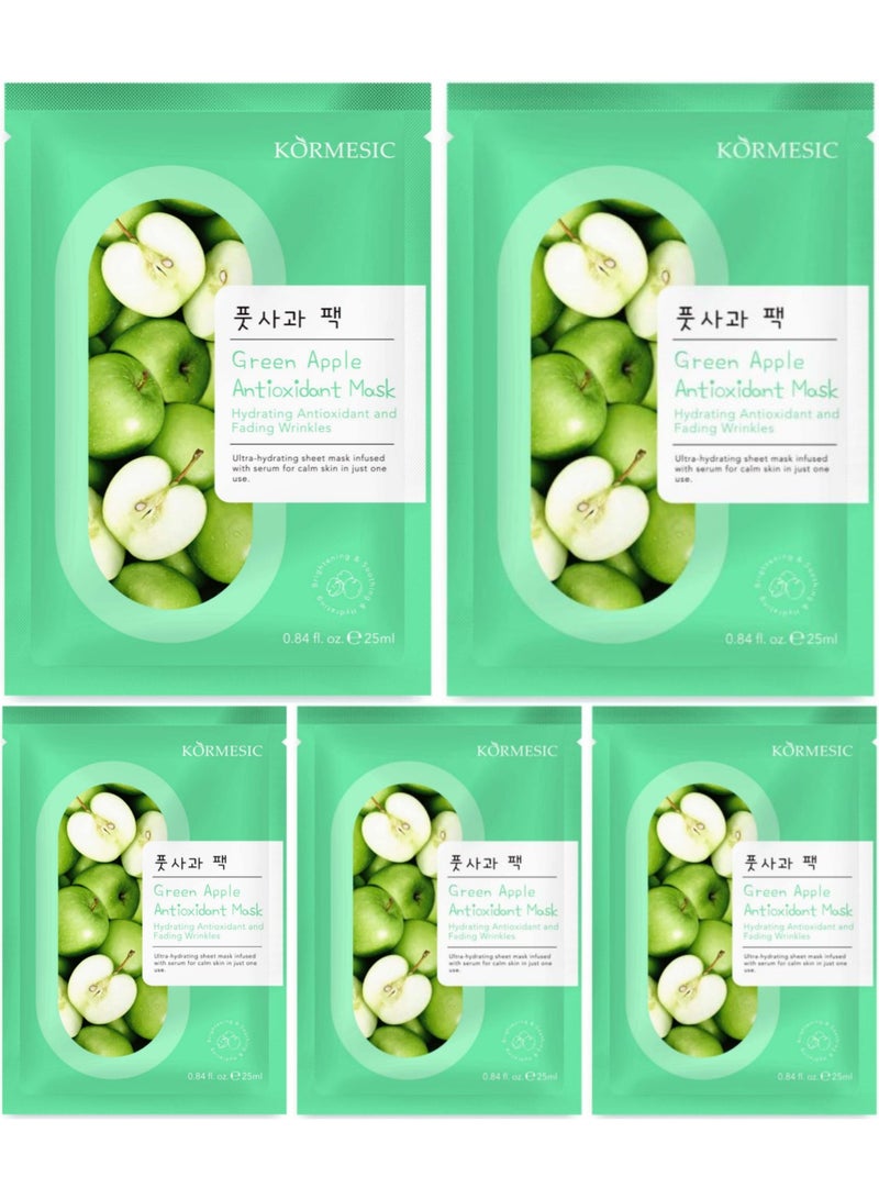 Kormesic قناع التفاح الأخضر 5 قطع، 25 مل لكل قطعة - تنظيف عميق، تحكم في الدهون، مناسب للعناية اليومية - Image 1