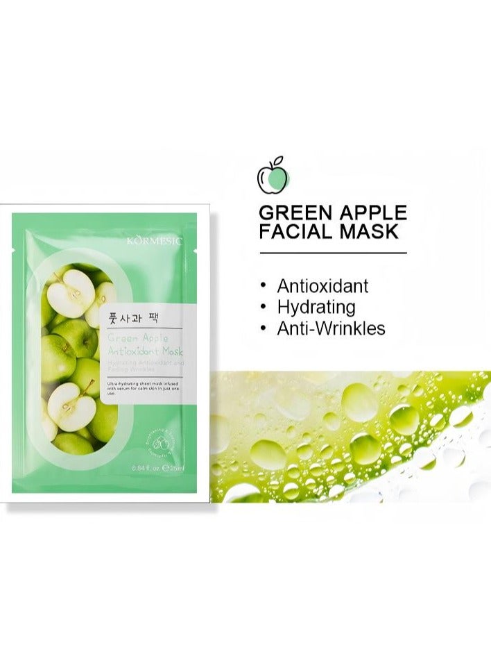Kormesic قناع التفاح الأخضر 5 قطع، 25 مل لكل قطعة - تنظيف عميق، تحكم في الدهون، مناسب للعناية اليومية - Image 3