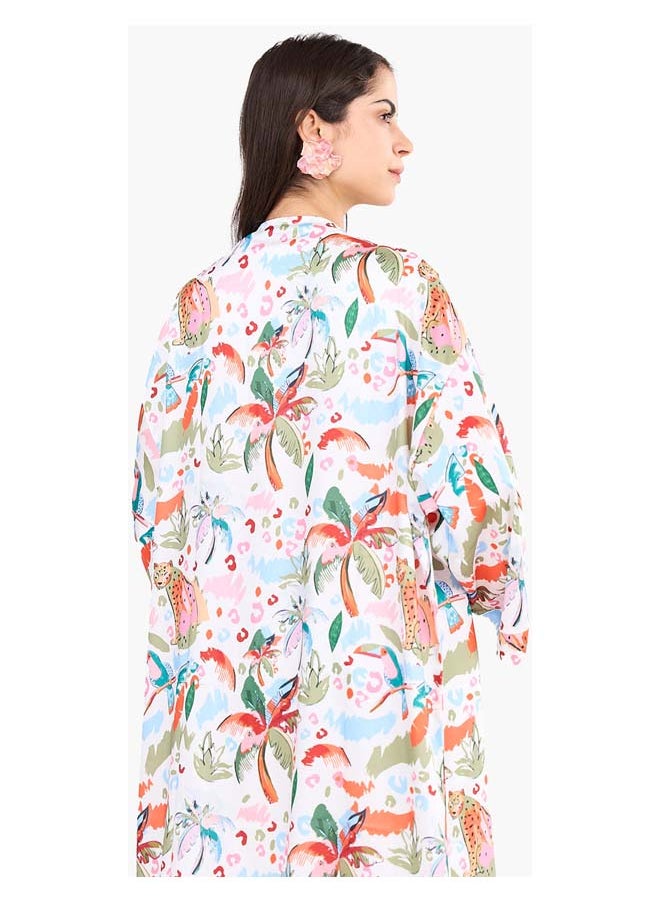 Clue Colorful Palm-Print Kimono  - Image 4