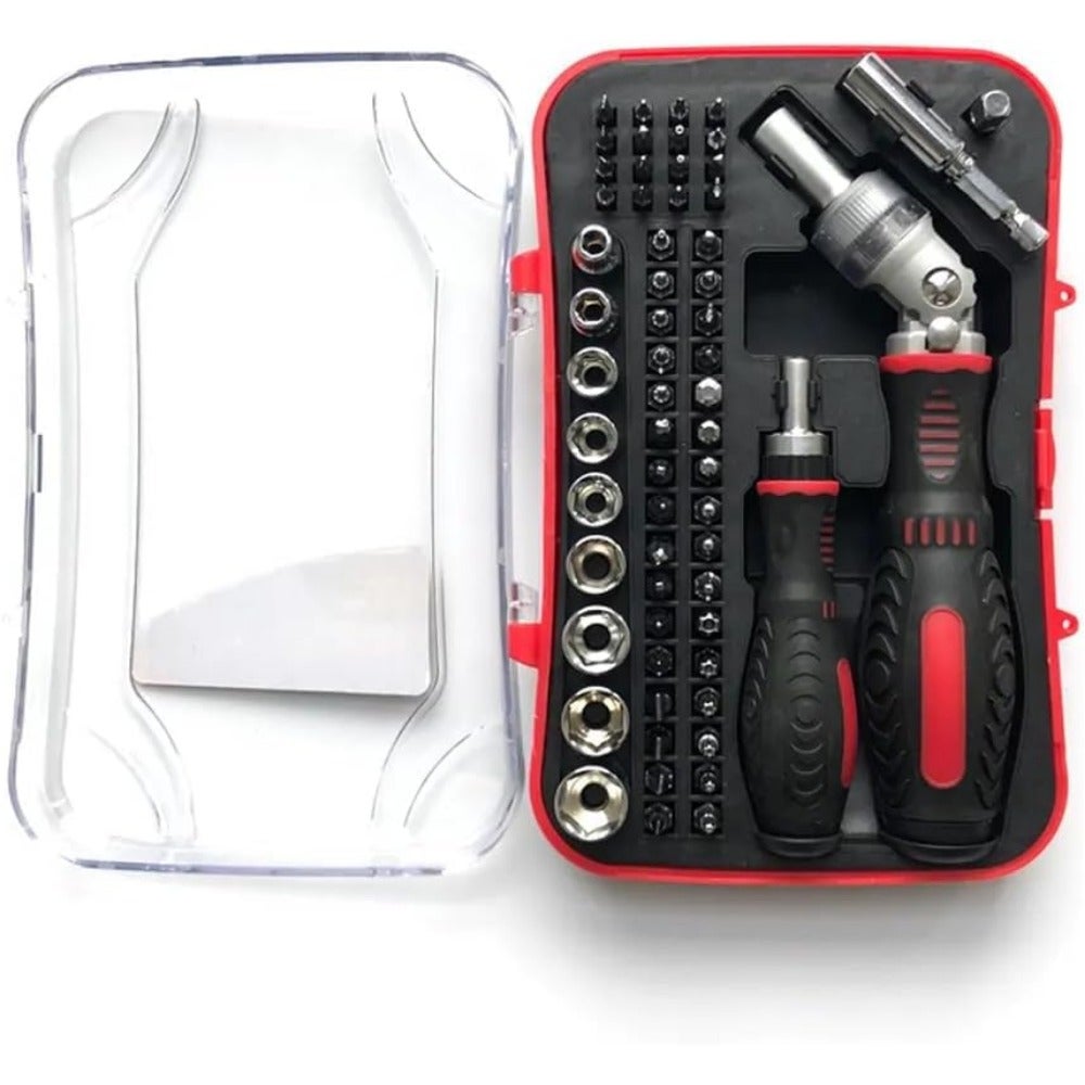 61-in-1 Ratcheting Screwdriver Set, Compact Tool Kit, 聽 Precision Screwdriver Set with Rotatable Ratchet Handles, Magnetic Screwdriver Kit with Sockets and Bits, for Furniture, Computer, Bicycle and DIY