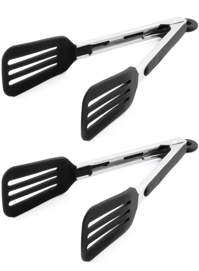 2PCS Cooking Tongs 9 inches Stainless Steel Kitchen Silicone Serving Tong Heat Resistant Meat Turner Spatula Tongs with Locking Handle Joint - Image 1