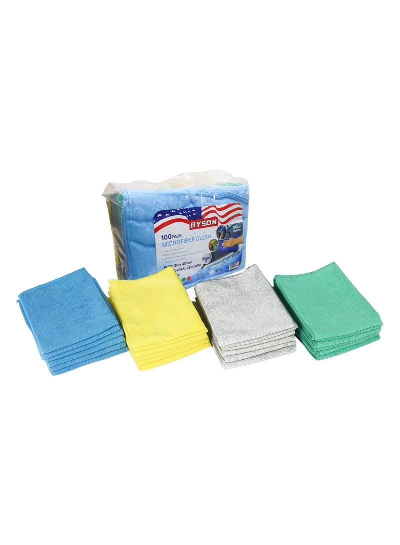 BYSON 100PK Microfiber Cleaning Cloths 30×40CM - Ultra Absorbent 220GSM Lint Free Towels for Dusting, Polishing, Auto Detailing & Multi-Surface Cleaning, Reusable & Washable - Image 1