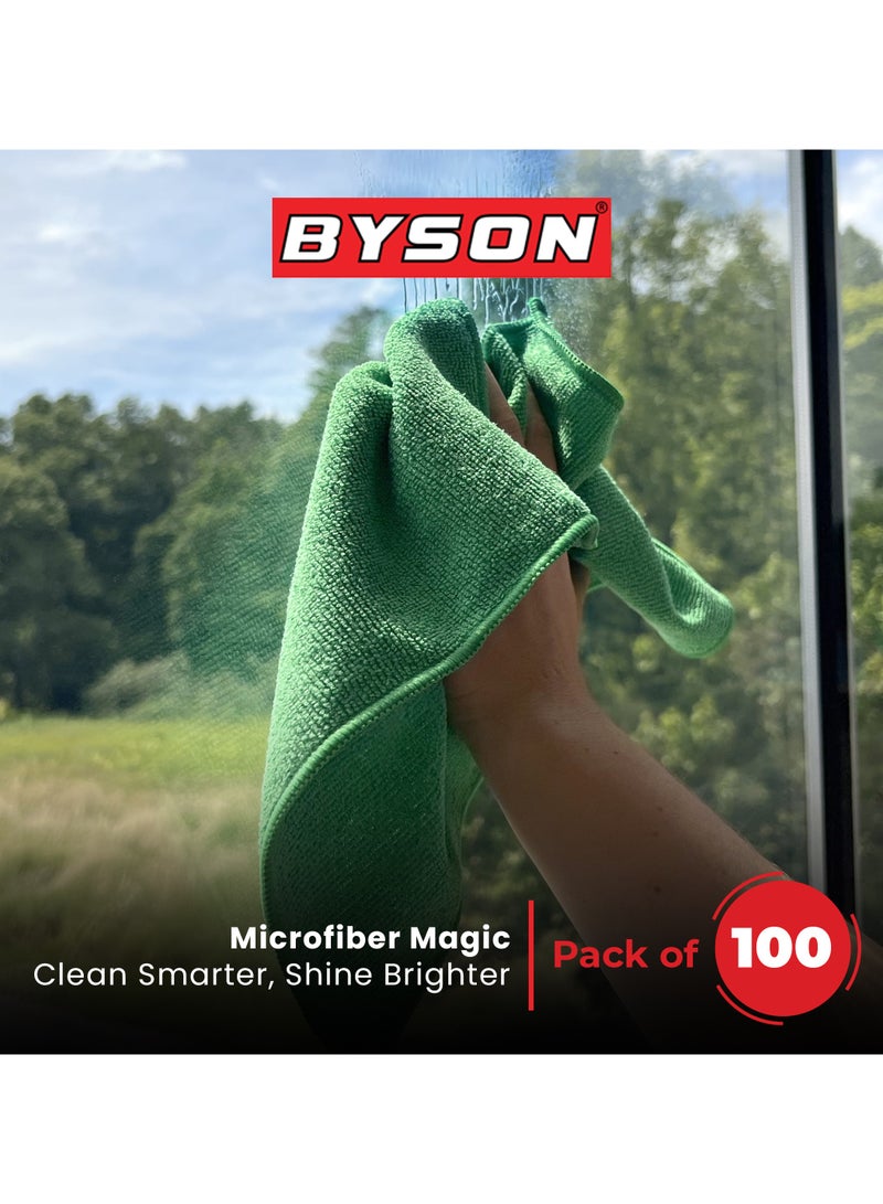 BYSON 100PK Microfiber Cleaning Cloths 30×40CM - Ultra Absorbent 220GSM Lint Free Towels for Dusting, Polishing, Auto Detailing & Multi-Surface Cleaning, Reusable & Washable - Image 2