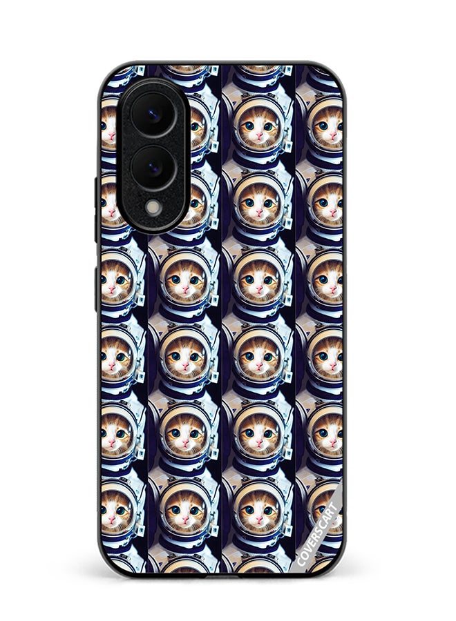 Protective Case Cover For Samsung Galaxy S25 Edge Cat Face Inside Astronauts Helmet Pattern Design Multicolour