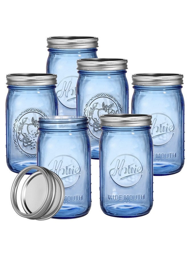 Tebery 6 Pack Vintage Blue Home Mason Jars with Airtight lids & Bands, 32Oz Wide Mouth Quart Glass Canning Jar for Fermenting, Pickling, Storage, DIY Crafts & Decor - Image 1