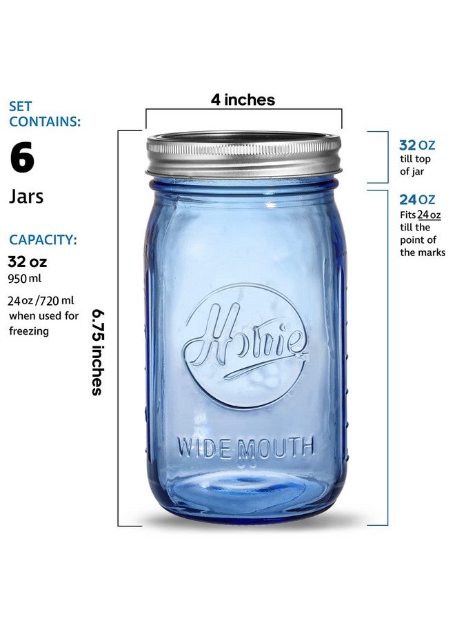 Tebery 6 Pack Vintage Blue Home Mason Jars with Airtight lids & Bands, 32Oz Wide Mouth Quart Glass Canning Jar for Fermenting, Pickling, Storage, DIY Crafts & Decor - Image 2