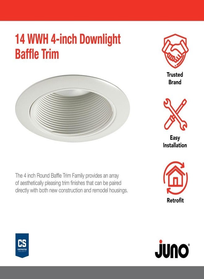 Juno 4-Inch Round Baffle Recessed Lighting Trim, Glare-Reducing Snap-in Trim for Can Lights, Fits IC1, TC1, TC1R Housings, White Finish - Image 2