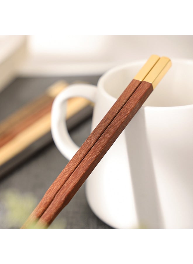 Redwood Chopsticks Household Metal Copper Top Fine Wooden Chopsticks Five-color Wood Red Sandalwood Chicken Wings Wooden Chopsticks Chinese-style Gift-Color:Brass Head Rosewood Chopsticks-Specifications:25cm  - Image 5