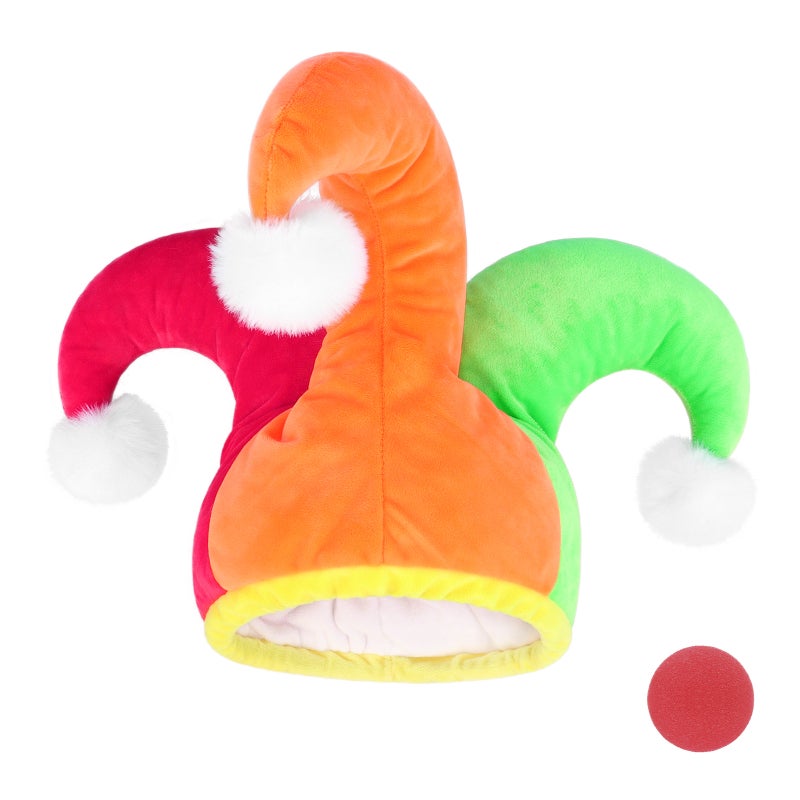 Halloween Carnival Clown Hat Red Nose Set Costume Party Performance Cone Hat Headwear - Image 1