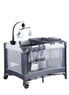 COCO BABY Two Layer Bed Portable Foldable And Movable Diaper Table Baby Care Table Baby Crib With Music Toy Set And Mattress And Diaper Table 0-36 Months  - Image 1