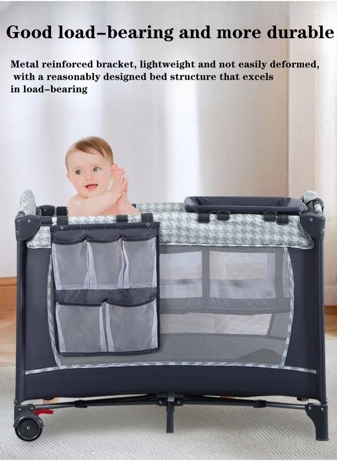 COCO BABY سرير من طبقتين، طاولة حفاضات محمولة قابلة للطي ومتحركة، طاولة رعاية الطفل، سرير أطفال مع مجموعة ألعاب موسيقية وفراش وطاولة حفاضات 0-36 شهرًا  - Image 4