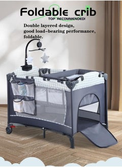 COCO BABY Two Layer Bed Portable Foldable And Movable Diaper Table Baby Care Table Baby Crib With Music Toy Set And Mattress And Diaper Table 0-36 Months  - Image 2