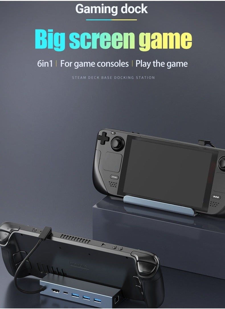 For Valve Steam Deck Docking Station, 6-in-1 Steam Deck Dock with 4K@60Hz HDMI, USB C PD 100W, Rj45 Ethernet, 3 USB 3.0 Aluminum Steam Deck Stand - Image 4