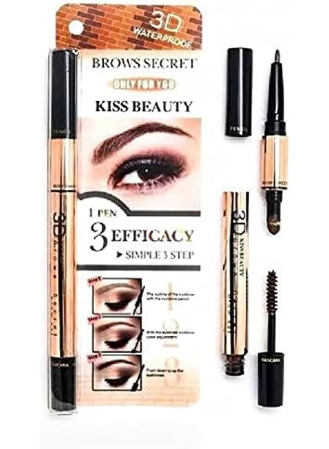 Kiss Beauty Kiss Beauty 3 in 1 Waterproof 3D Eyebrow Kit with Eyebrow Pencil, Corrector Powder and Mascara #01 Light Brown  - Image 1