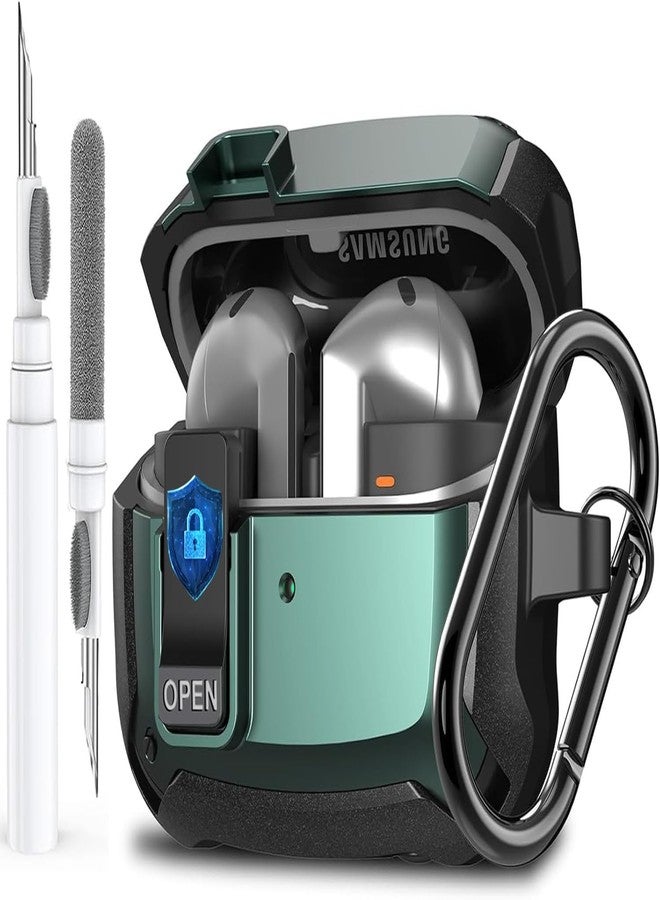 Olytop Galaxy Buds 3 Pro/3/3 FE Case Cover with Secure Lock Clip, Shockproof Samsung Galaxy Buds3/3 Pro 2024/3 FE 2025 Protective Hard Cover Shell with Carabiner&Cleaner kit for Men Women, Black/Green - Image 1