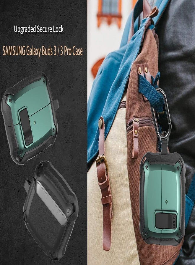 Olytop Galaxy Buds 3 Pro/3/3 FE Case Cover with Secure Lock Clip, Shockproof Samsung Galaxy Buds3/3 Pro 2024/3 FE 2025 Protective Hard Cover Shell with Carabiner&Cleaner kit for Men Women, Black/Green - Image 5