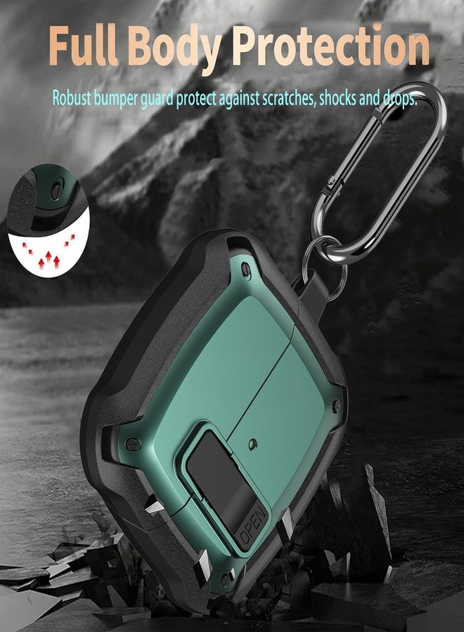 Olytop Galaxy Buds 3 Pro/3/3 FE Case Cover with Secure Lock Clip, Shockproof Samsung Galaxy Buds3/3 Pro 2024/3 FE 2025 Protective Hard Cover Shell with Carabiner&Cleaner kit for Men Women, Black/Green - Image 3