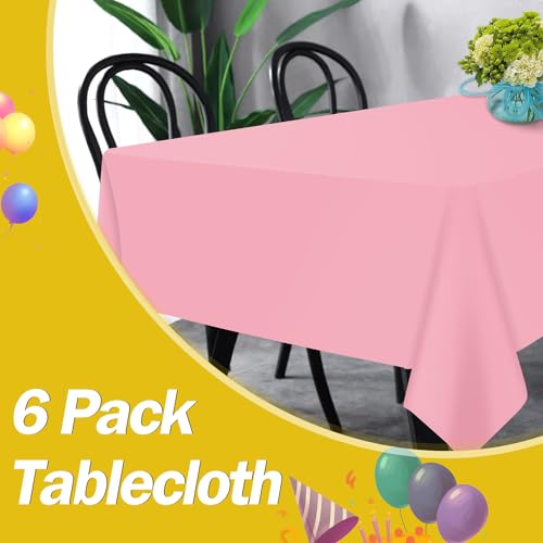 tujol Pink 6 Pack Plastic Table Cloth 54" x 108", Disposable Tablecloths Rectangle Table Cover, Plastic Tablecloths for Parties - Image 5