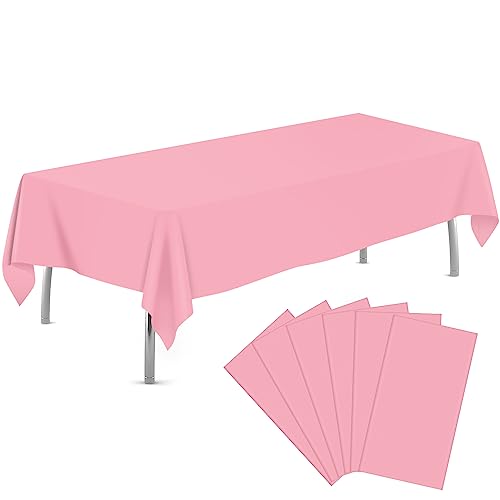 tujol Pink 6 Pack Plastic Table Cloth 54" x 108", Disposable Tablecloths Rectangle Table Cover, Plastic Tablecloths for Parties - Image 1