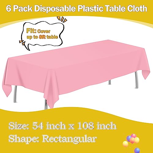 tujol Pink 6 Pack Plastic Table Cloth 54" x 108", Disposable Tablecloths Rectangle Table Cover, Plastic Tablecloths for Parties - Image 2