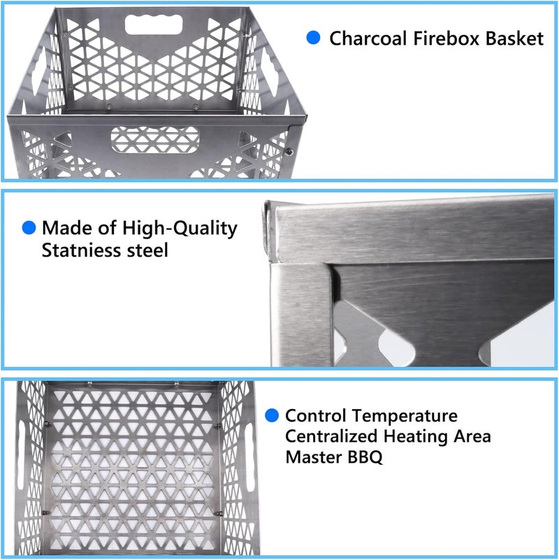 foedo 12 Inch Charcoal Firebox Basket for Oklahoma Joe Offset Smoker, Grill Accessories for Long and Efficient Smoking, 12" x 12" x 7.5 "Fire Basket for Oklahoma Joes Highland (Stainless Steel) - Image 3
