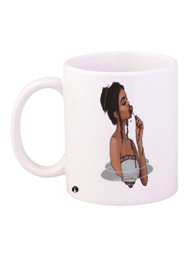 RYN Girl Printed Coffee Mug White/Brown/Grey 11ounce