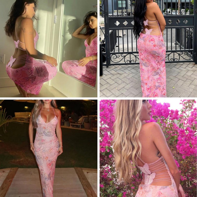 ZGMYC Women's Fairy Butterfly Maxi Dress Sexy Sleeveless Backless Long Dress Bandage String Bodycon Beach Club Party Dress - Image 5