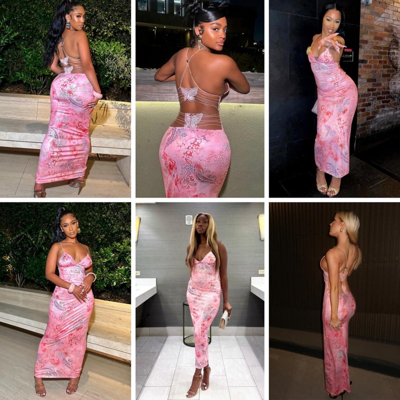 ZGMYC Women's Fairy Butterfly Maxi Dress Sexy Sleeveless Backless Long Dress Bandage String Bodycon Beach Club Party Dress - Image 3