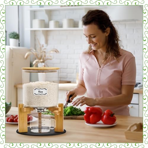 Belle Parc Glass Rice Dispenser 10 lbs, with Airtight Lid & Labels & Slider mat. Make your glass rice container Glass AND Bamboo rice container! Best 5L capacity grain dispenser and rice holder - Image 5