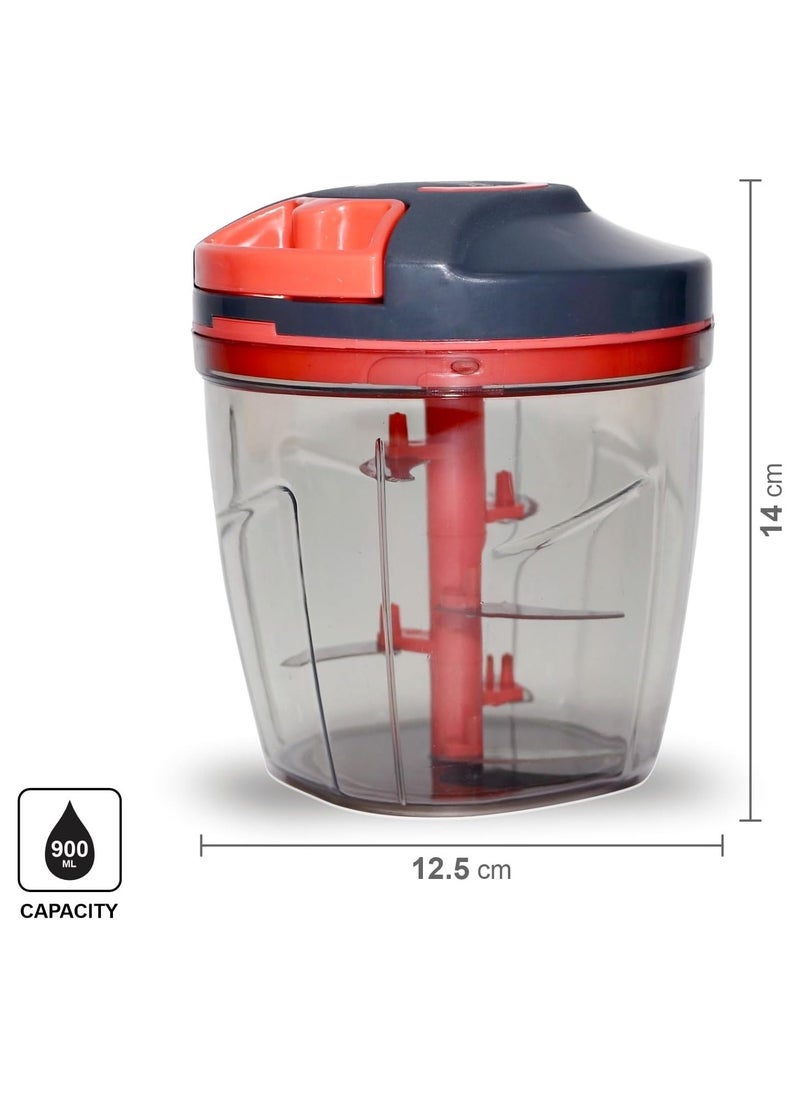 CLASSYTOUCH Sprint 6-Blade Chopper with Black and Red Design - Quickly Dice, Mince and Chop Your Fruits and Vegetables ,900ml Efficiently Prep Your Fruits and Vegetables. (900ml, Red and Black)  - Image 5