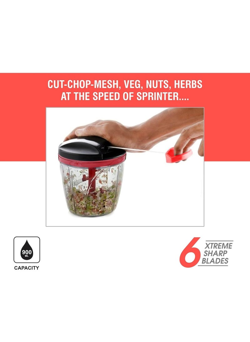 CLASSYTOUCH Sprint 6-Blade Chopper with Black and Red Design - Quickly Dice, Mince and Chop Your Fruits and Vegetables ,900ml Efficiently Prep Your Fruits and Vegetables. (900ml, Red and Black)  - Image 2