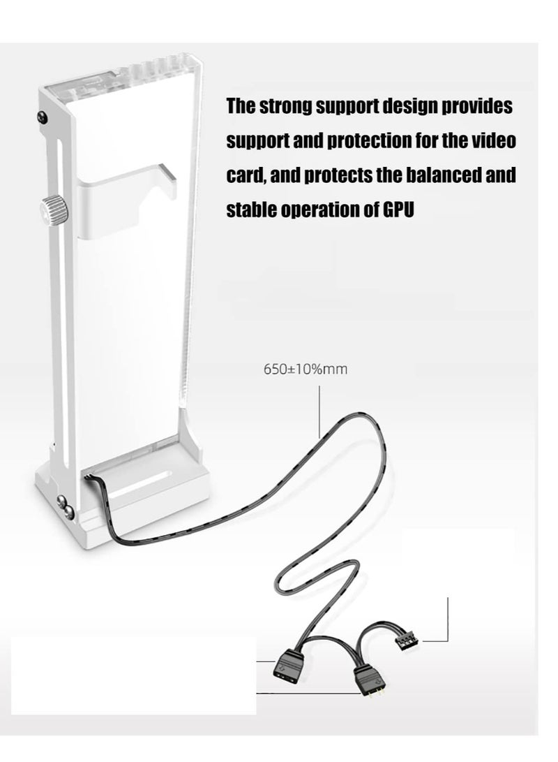 ARGB 3 Pin GPU Support Bracket, GPU Holder Bracket Brace Magnetic Base Graphics Card GPU Support Video Card Holder Bracket with ARGB 5V LED Length, Height, Sliding Adjustment(White) - Image 3