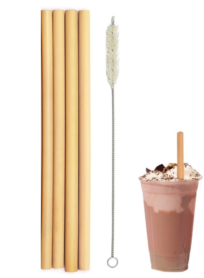 100% Natural Washable Bamboo Drinking Straws (4-Pack) Includes Cleaner - Versatile Eco-Friendly Bamboo Straws for Cold Brew Coffee and Drinks - Perfect Wooden Straw Set for Picnics, Travel, and Cocktails - Image 1