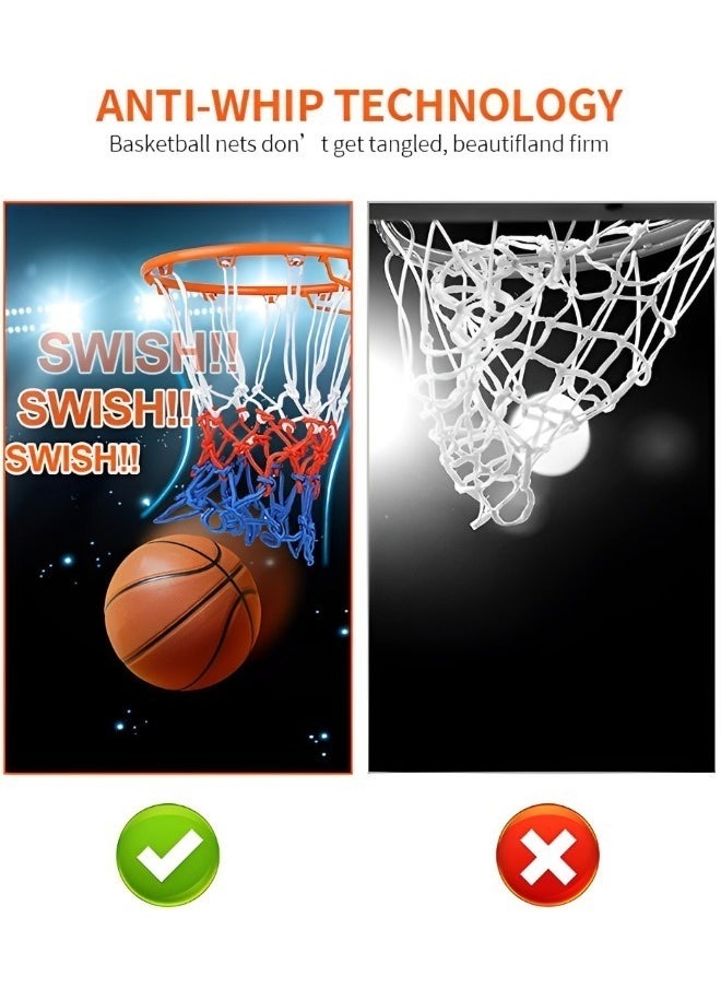 Basketball Ring with Net Outdoor, 2023 Upgrade Thick Professional Basketball Net Replacement Heavy Duty, All Weather Anti Whip Color Never Fade Standard Nets -12 Loops