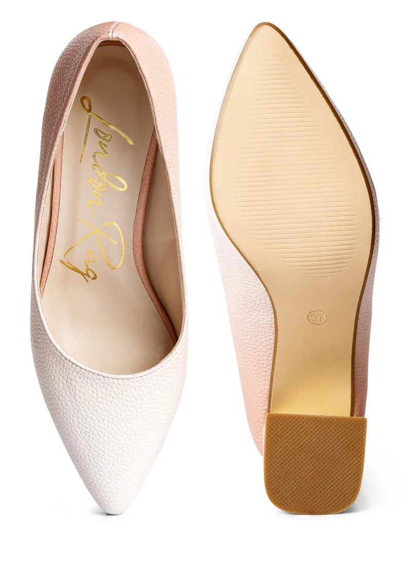 London Rag Beige & White Metallic Accent Block Heel Pumps
