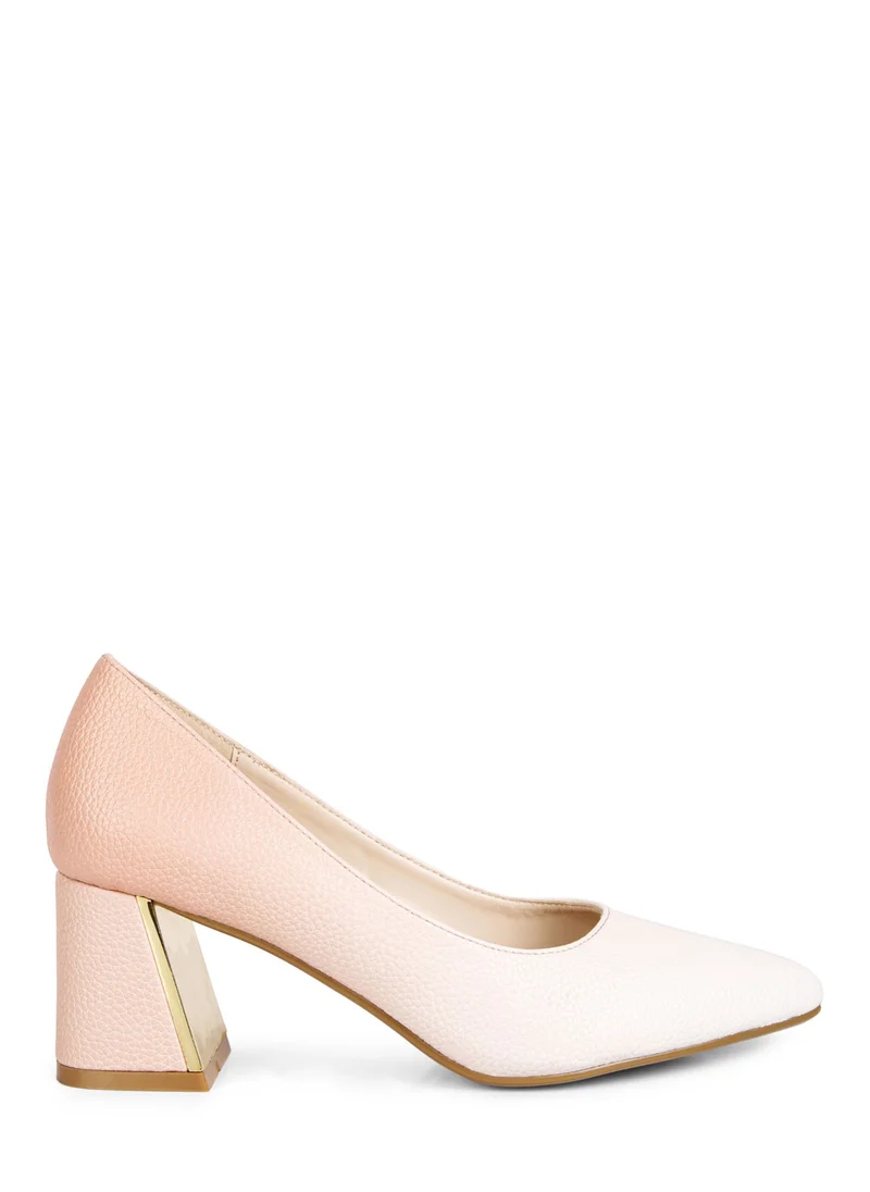 London Rag Beige & White Metallic Accent Block Heel Pumps