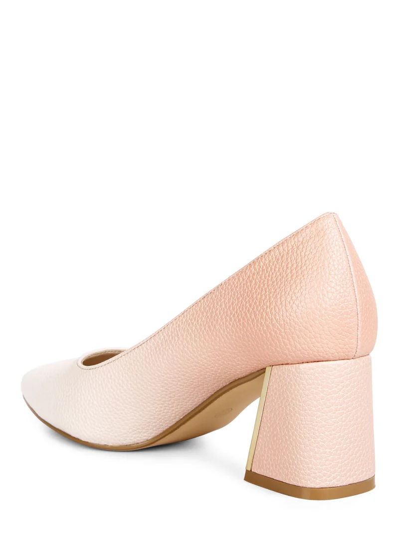 London Rag Beige & White Metallic Accent Block Heel Pumps