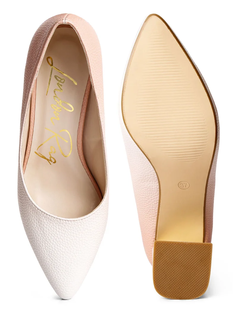 London Rag Beige & White Metallic Accent Block Heel Pumps