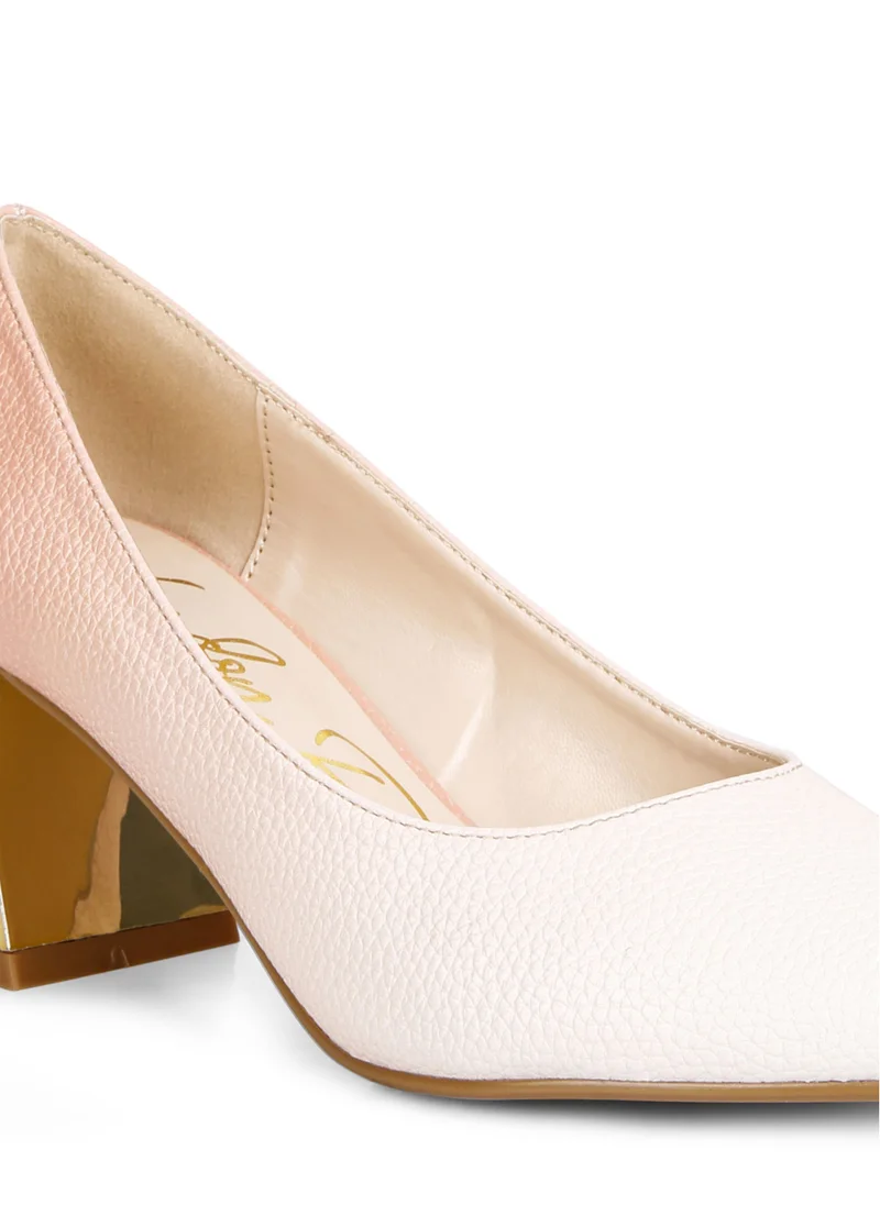 London Rag Beige & White Metallic Accent Block Heel Pumps