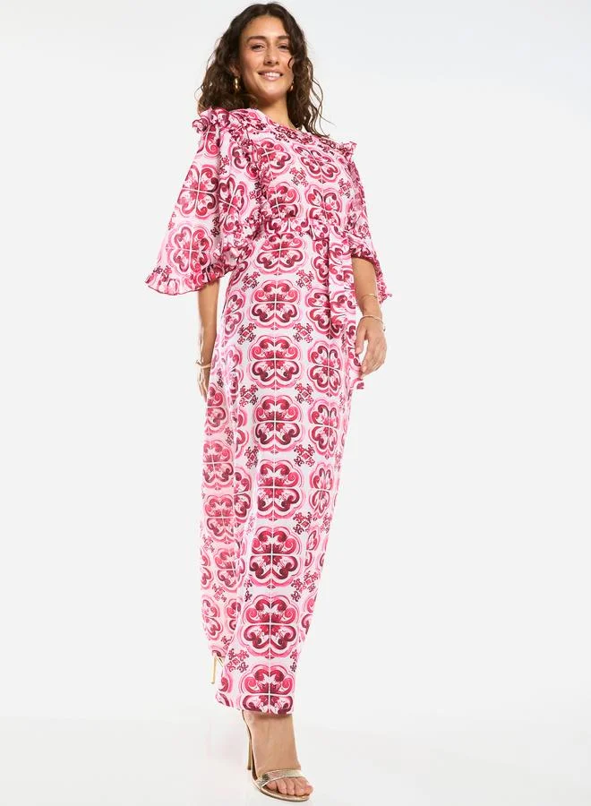 House of Moda Ornate Print Straight-Cut Maxi Dress