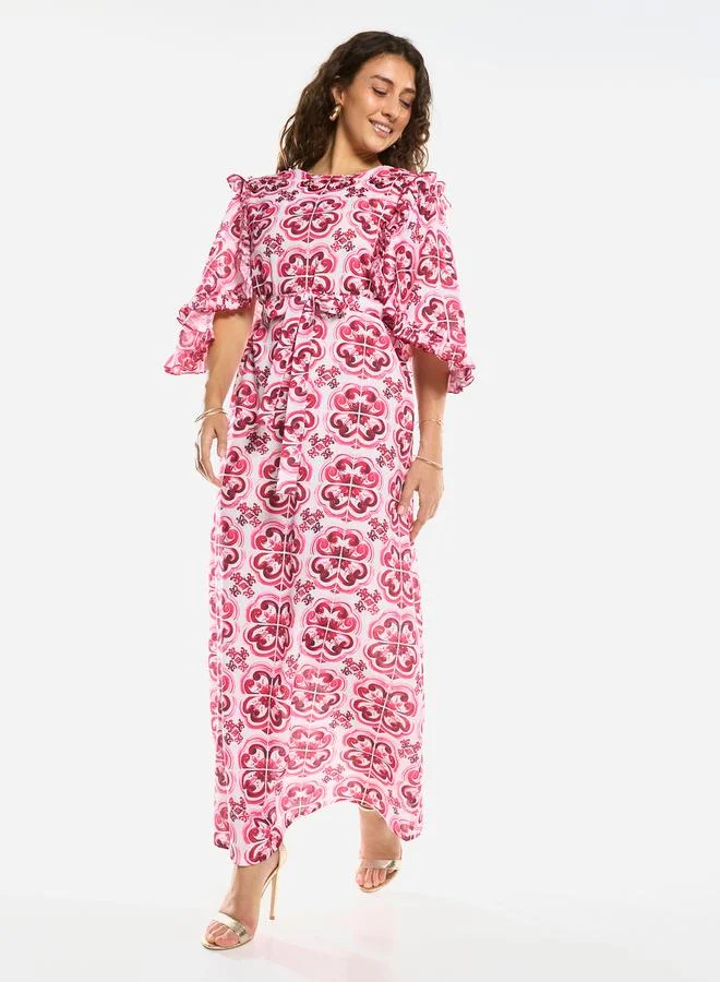 House of Moda Ornate Print Straight-Cut Maxi Dress