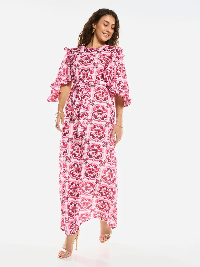 House Of Moda Ornate Print Straight-Cut Maxi Dress