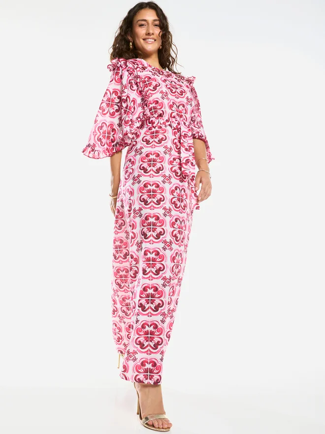 House Of Moda Ornate Print Straight-Cut Maxi Dress