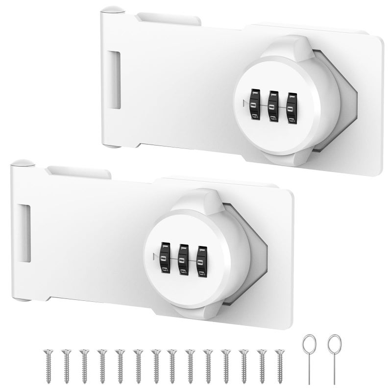 YogePote Mechanical Password Rotary Hasp Locks  Cabinet Locks With Combination  Door Security Gate Locks For Small Doors  Cabinets  Barn Door  Bathroom  Outdoor  Closet  Fence (2 Packs White) - Image 1