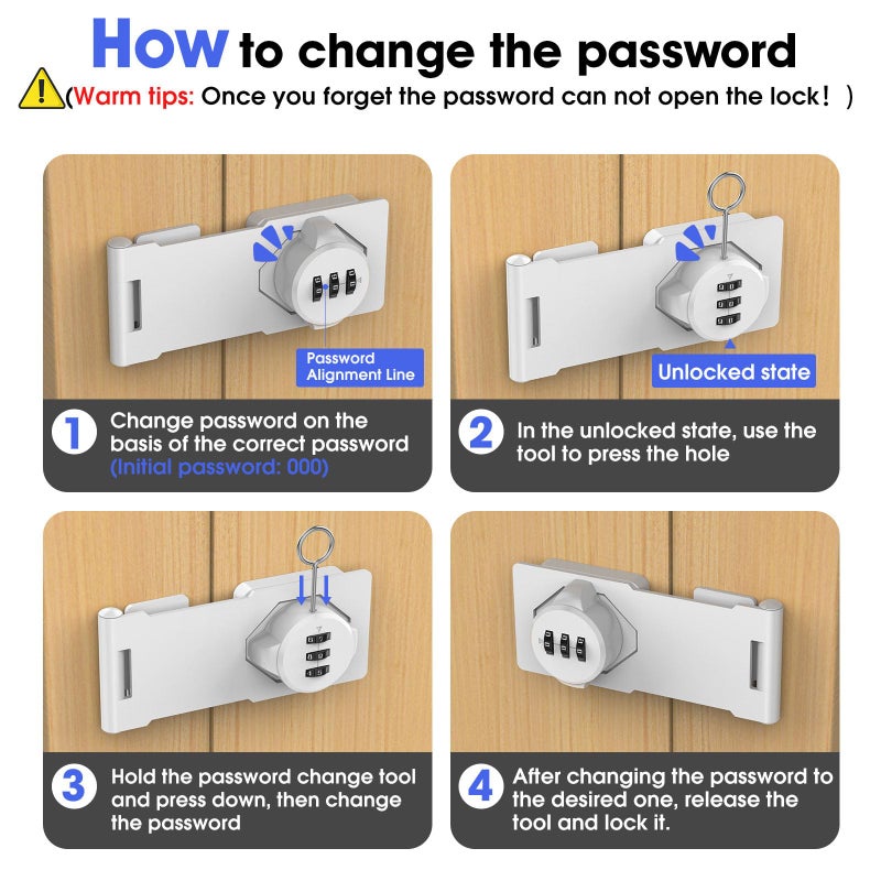 YogePote Mechanical Password Rotary Hasp Locks  Cabinet Locks With Combination  Door Security Gate Locks For Small Doors  Cabinets  Barn Door  Bathroom  Outdoor  Closet  Fence (2 Packs White) - Image 3