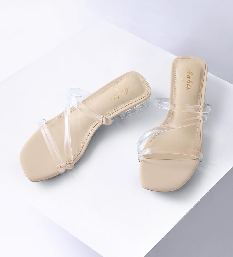 Ankis Women Clear Heels-Sandals for Women 2025 Strappy Square Open Toe Low 1 Inch Chunky Block Slip on Heeled Sandal Mule - Image 3
