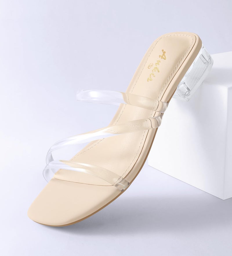 Ankis Women Clear Heels-Sandals for Women 2025 Strappy Square Open Toe Low 1 Inch Chunky Block Slip on Heeled Sandal Mule - Image 4