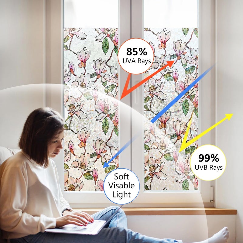 Ranzdn Window Privacy Film - Stained Glass Window Film Static Cling UV & Heat Blocking Rainbow Window Film for Glass Doors, Bedroom Windows - No Glue Premium Vinyl (Easy Install, 23.6"Ã—78.7") - Image 3